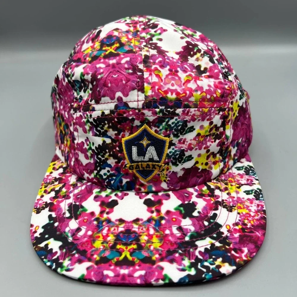 Los Angeles LA Galaxy 5 Panel Hat Girl 7-16 Pink Adidas MLS Strap Back Cap New